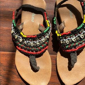 BEADED STRAPPY SANDALS FLAT SLIP ONS